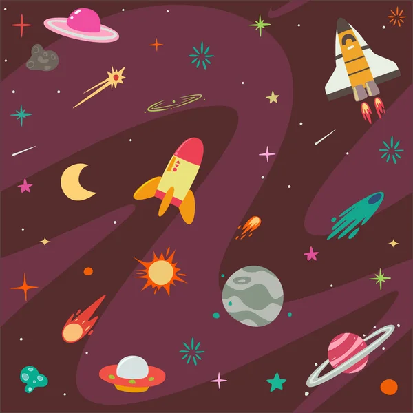 Colorful Planets Some Cute Characters — 스톡 벡터
