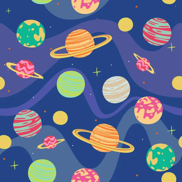 Colorful Planets Some Cute Characters — 스톡 벡터