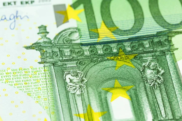 Szczegół Pierwszej Edycji Awersu Banknotu 100 Euro — Zdjęcie stockowe