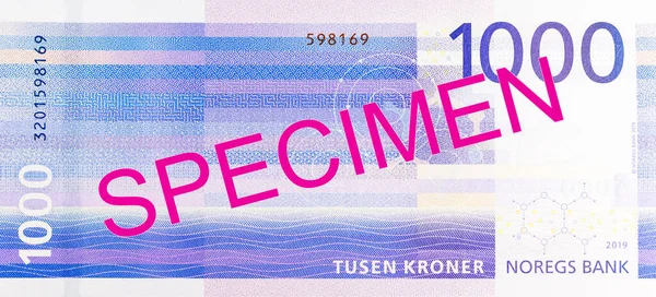 Nuevo Espécimen Inverso Del Billete Banco 1000 Coronas Noruegas Fotos de stock libres de derechos