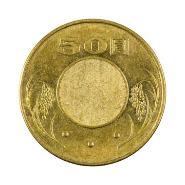 Beyaz arkaplanda 50 yeni Tayvan Doları (2014) ters izole edilmiş