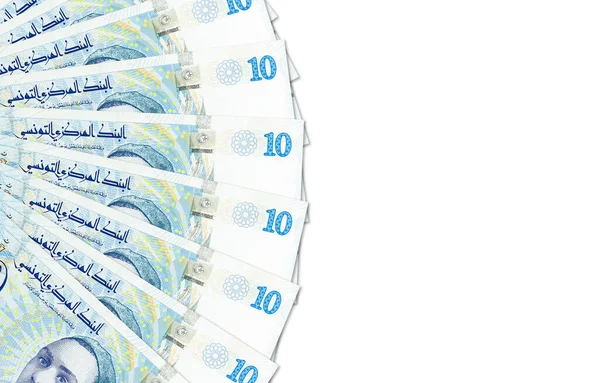 大约10个图尼西亚第纳尔现钞新版本相对应 表示带有复制空间的经济学 — 图库照片