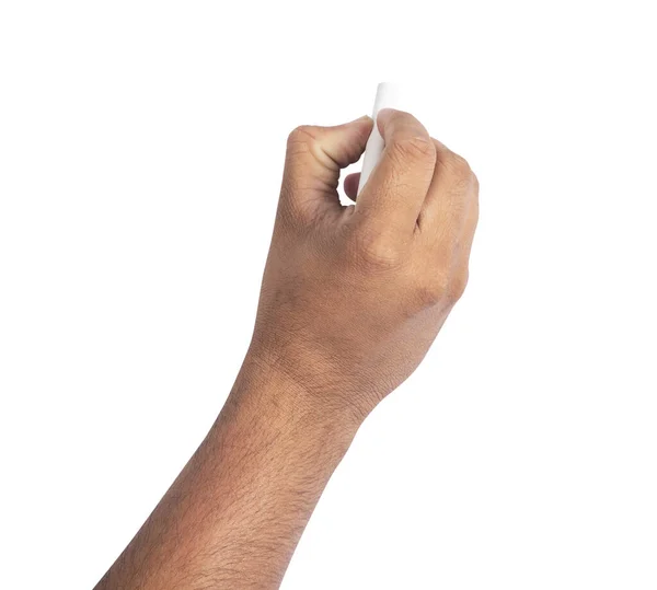 Mão Com Giz Isolado Fundo Branco — Fotografia de Stock