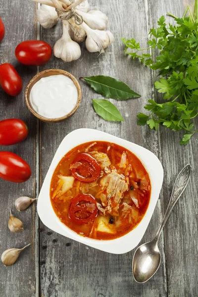 Суп с капустой и мясом — стоковое фото