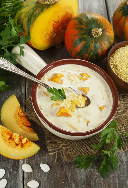 Milk soup with pumpkin and millet — Stock Photo, Image