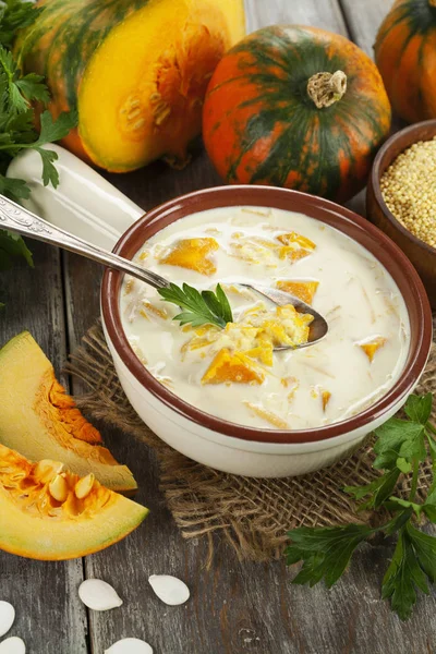 Milk soup with pumpkin and millet — Stock Photo, Image