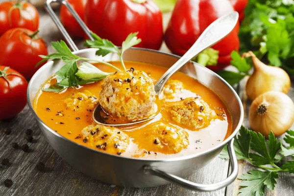 Meatball soup with  paprika — Stock Photo, Image