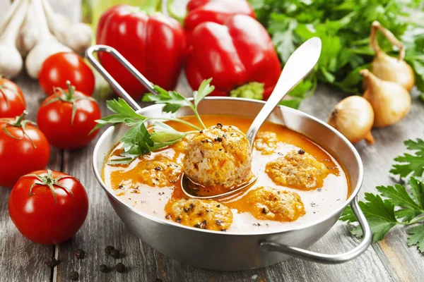 Meatball soup with  paprika — Stock Photo, Image