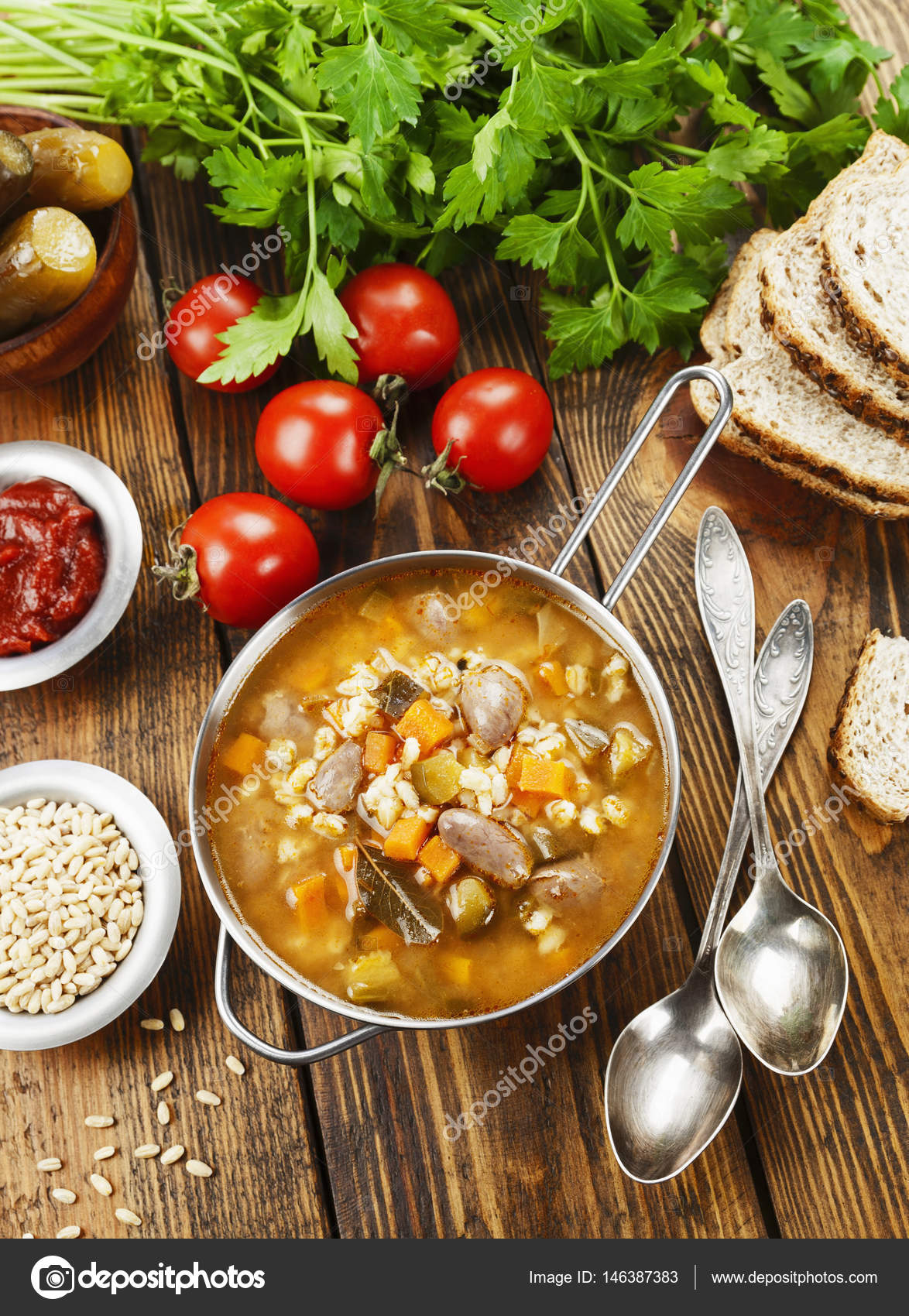 Rassolnik with chicken giblets Stock Photo by ©minadezhda 146387383