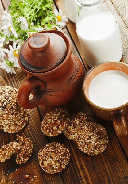 Oatmeal cookies and milk