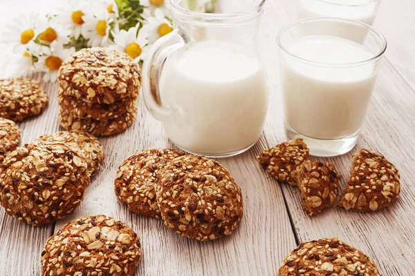 Oatmeal cookies and milk