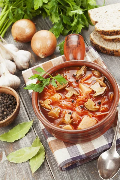 Вегетаріанський буряковий суп з грибами — стокове фото