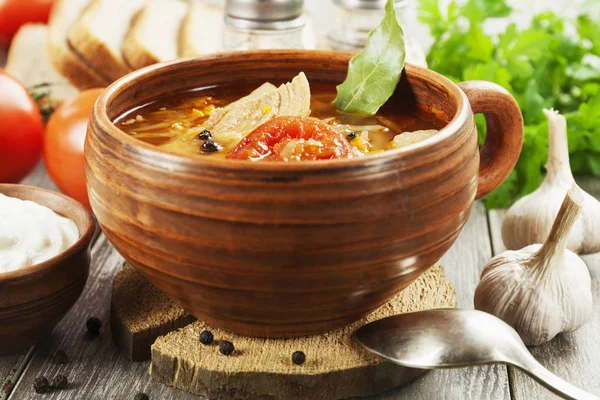 Sopa de repolho com carne — Fotografia de Stock