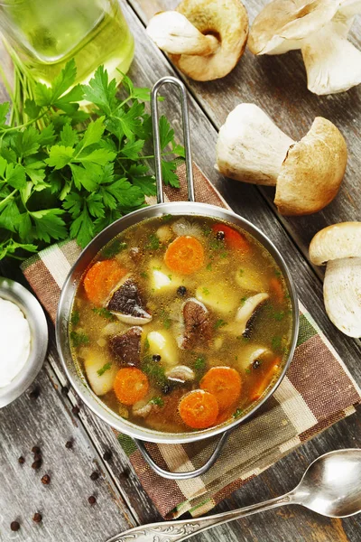 Mushroom Soup Bowl Table — Stock Photo, Image