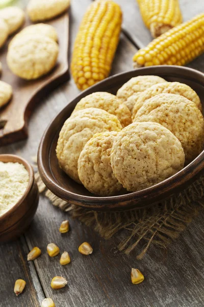 Galletas Maíz Caseras Una Mesa Madera —  Fotos de Stock