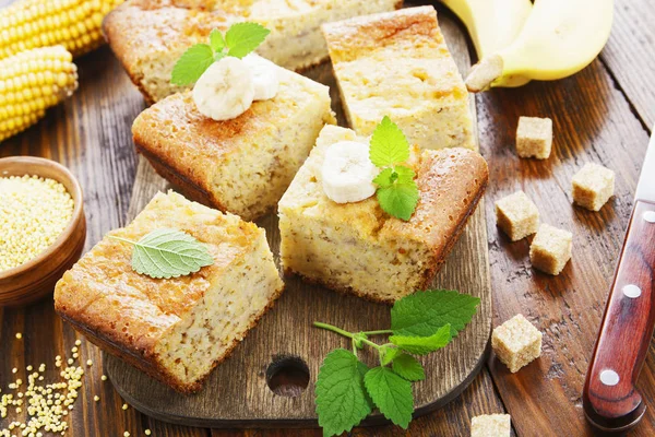 Corn casserole with banana — Stock Photo, Image