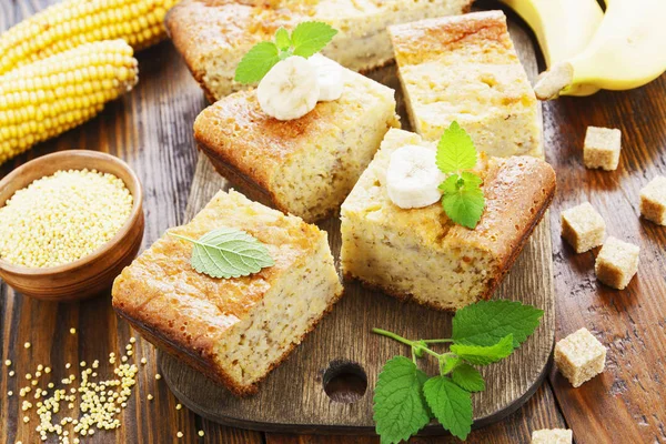 Corn casserole with banana — Stock Photo, Image