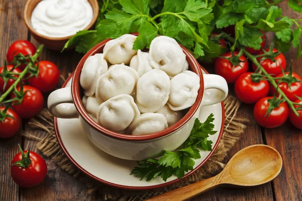 Delicious Dumplings Pot Table — Stock Photo, Image