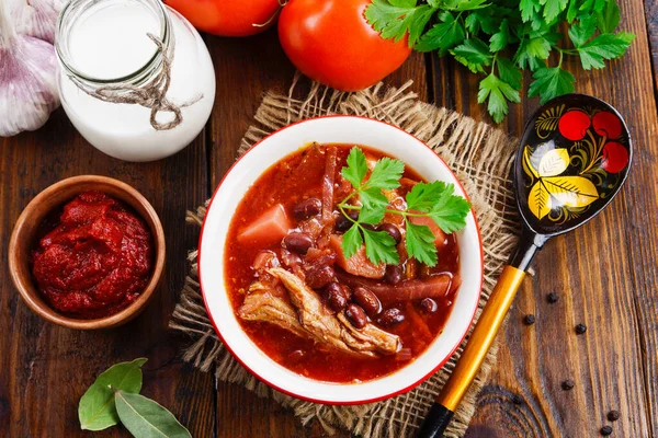 Beetroot Soup Cabbage Red Beans — Stock Photo, Image
