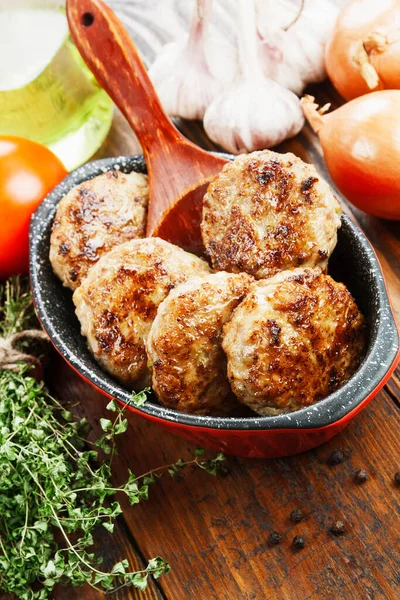 Burgers Pan Wooden Table — Stock Photo, Image