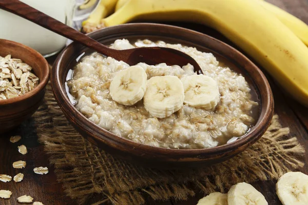 Gachas Con Plátanos Miel Desayuno Saludable —  Fotos de Stock