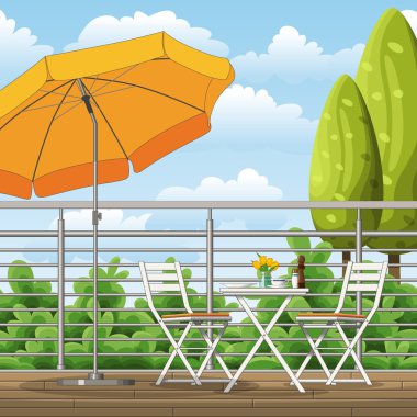 Bir balkon, Teras masa ve sandalyeler ile gösteren resim