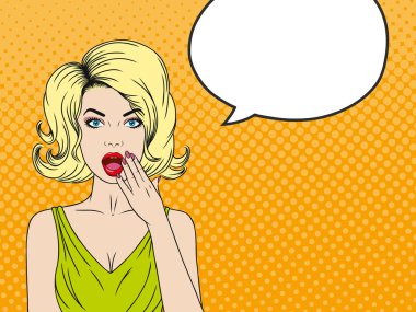 Güzel Pop Art kızla konuşma balonu