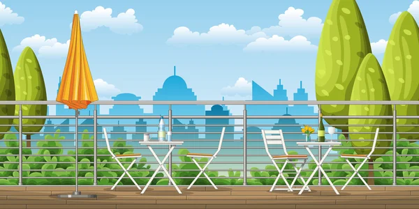 Bir balkon, Teras masa ve sandalyeler ile gösteren resim — Stok Vektör