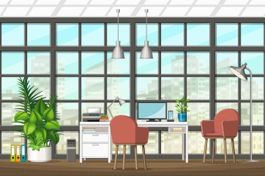 Modern bir ev ofis iç ekipman illüstrasyon