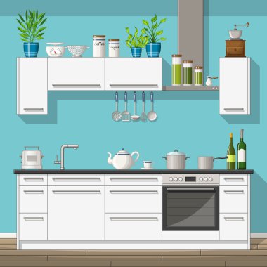Modern mutfak iç ekipman illüstrasyon