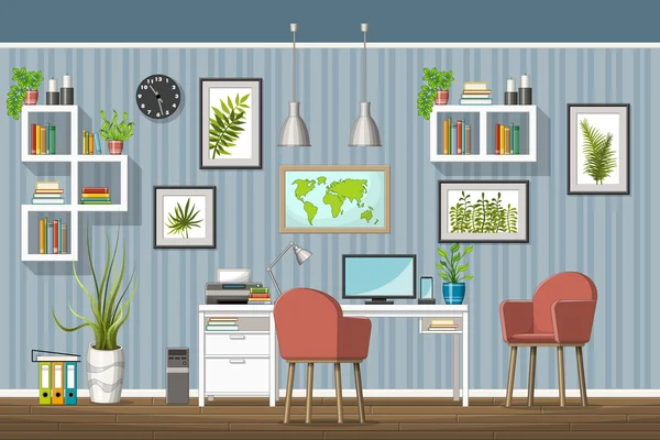 Ilustrasi peralatan interior dari kantor rumah tangga modern - Stok Vektor