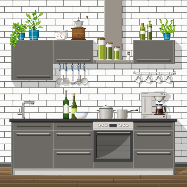 Illustration of interior equipment of a modern kitchen — Stock Vector