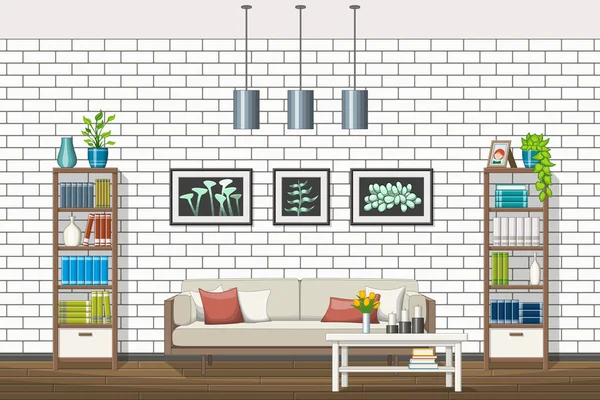 Ilustración del equipamiento interior de una moderna sala de estar — Vector de stock