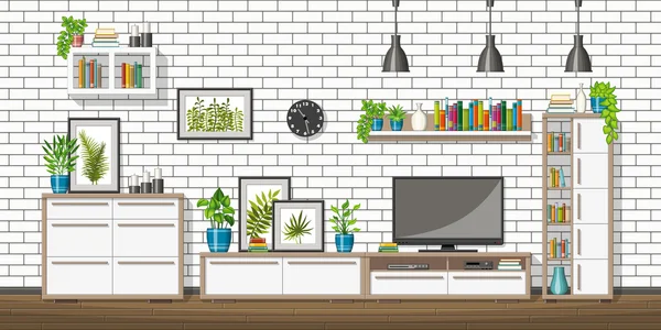 Ilustrace z interiérového vybavení moderního obývacího pokoje — Stockový vektor