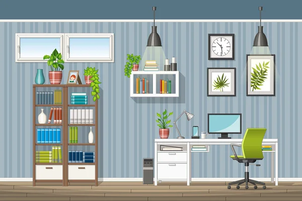 Illustration de l'équipement intérieur d'un bureau à domicile moderne — Image vectorielle