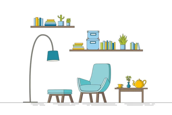 Ilustración delgada de una sala de estar moderna — Vector de stock