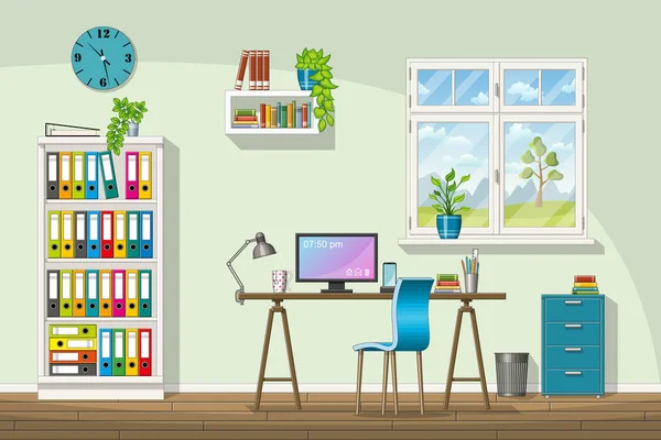 Illustration der Innenausstattung eines modernen Home Office — Stockvektor