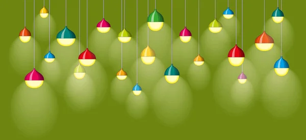Ilustración de muchas lámparas luminosas de colores — Vector de stock