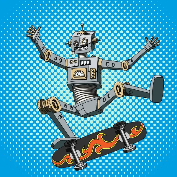 Pop Art ilustración de un robot en un monopatín — Vector de stock