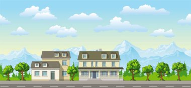 Ağaçları ile klasik bir müstakil ev çizimi