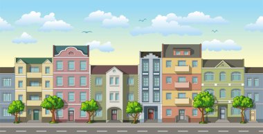 Ağaçlar ile sorunsuz cityscape çizgi film arka plan
