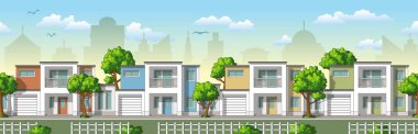 Ağaçlar ile sorunsuz cityscape çizgi film arka plan