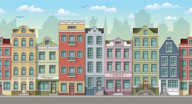 Klasik evler ile sorunsuz cityscape arka plan 