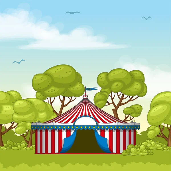 Renkli Sirk çadırına gösterimi yaz aylarında — Stok Vektör