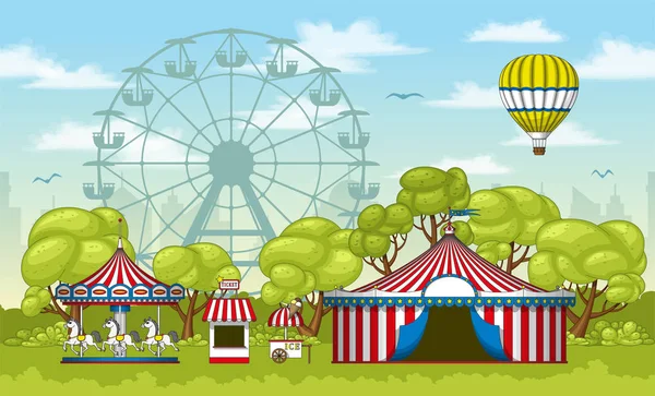 Illustration d'un parc d'attractions en été — Image vectorielle