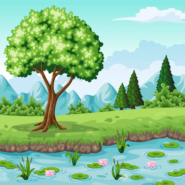 Illustration einer Sommerlandschaft mit Bäumen — Stockvektor