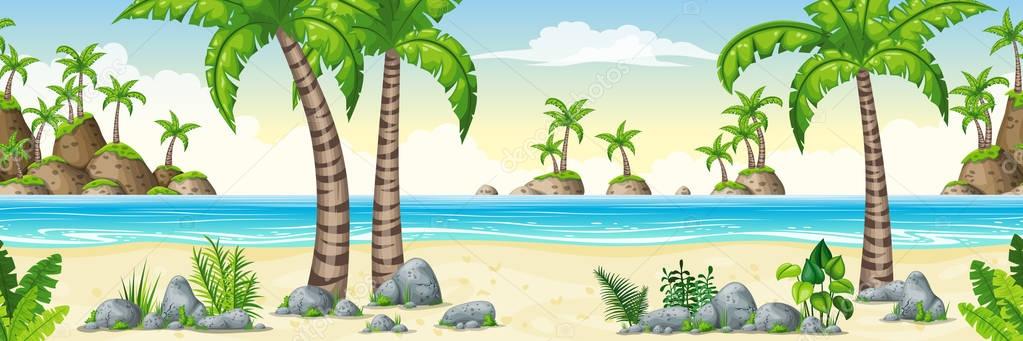 Illustration of a tropical coastal landscape, panorama