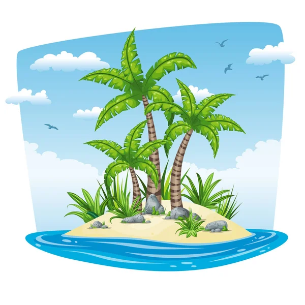 Illusztráció egy trópusi sziget táj — Stock Vector