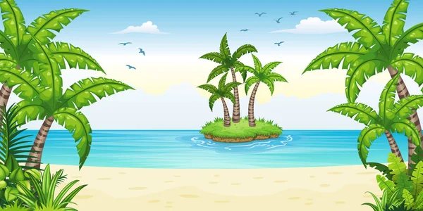 Illustration d'un paysage côtier tropical avec île — Image vectorielle