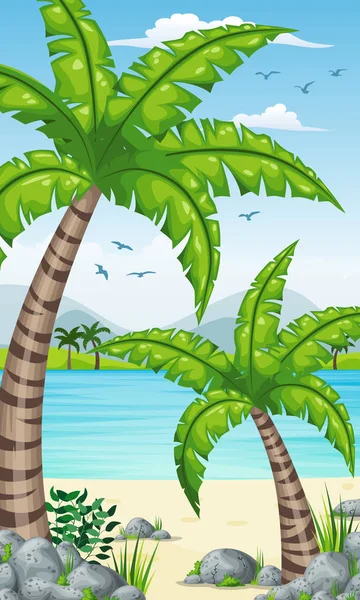 Fondo costero tropical vertical para pantalla de teléfono móvil — Vector de stock